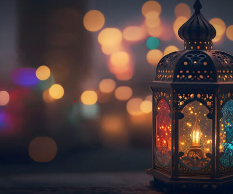 islamic lantern with bokeh lights