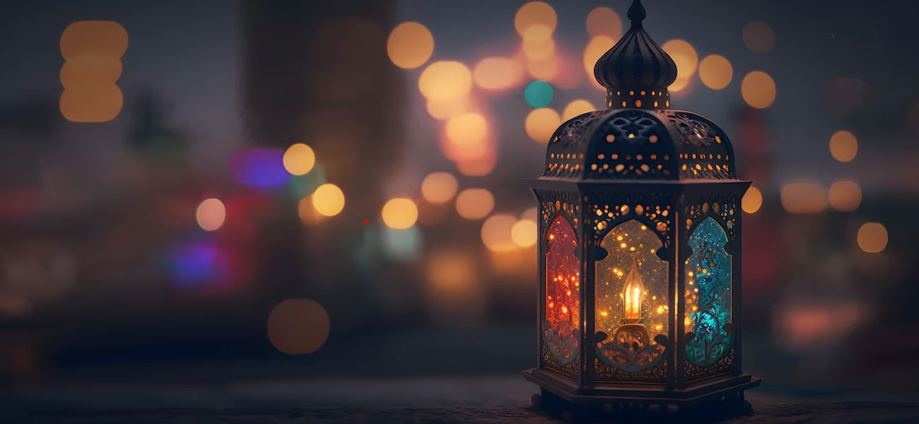 islamic lantern with bokeh lights