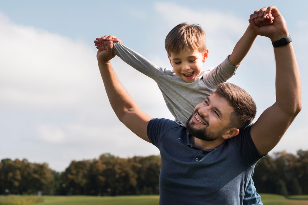 Happy father and child